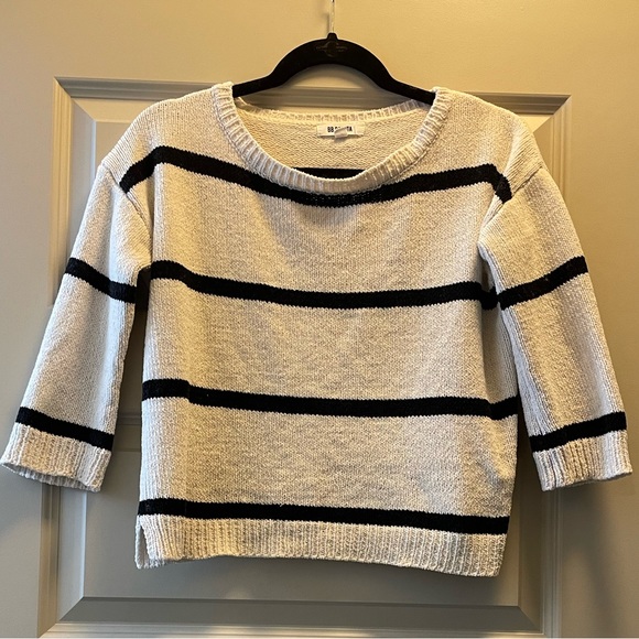 Cropped BB Dakota black and cream striped sweater soft 3/4 sleeves xs - Picture 1 of 2